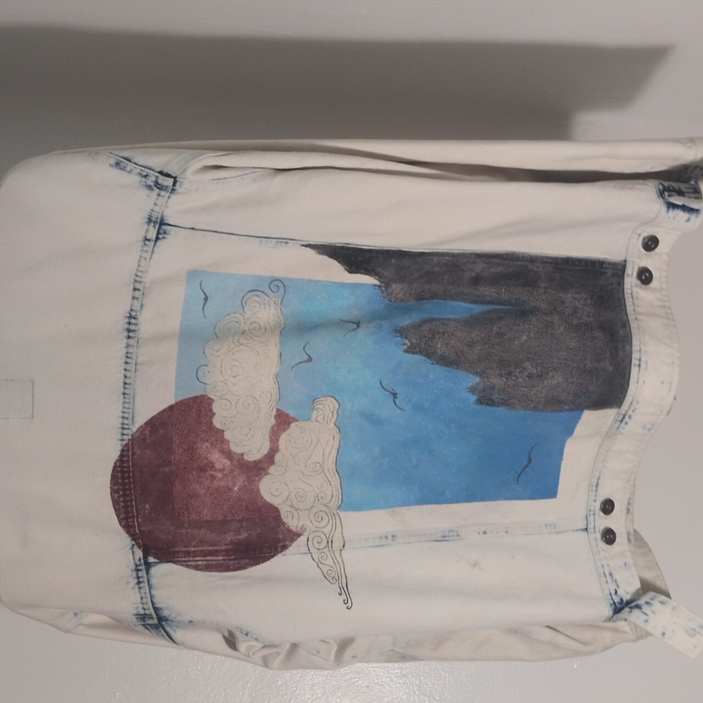 Custom Painted Japanese Landscape Acid Wash Denim Jacket